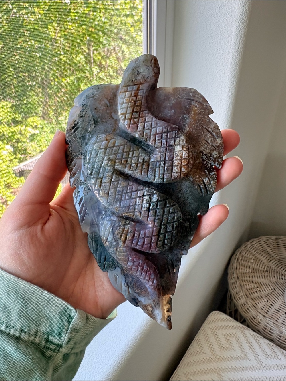 Ocean Jasper Snake Leaf Carving